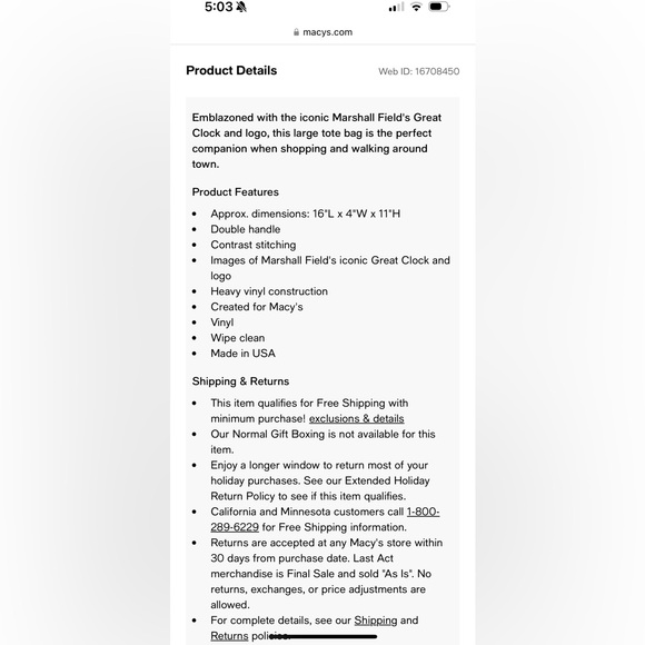 Marshall Field’s Vinyl Tote - Picture 6 of 6